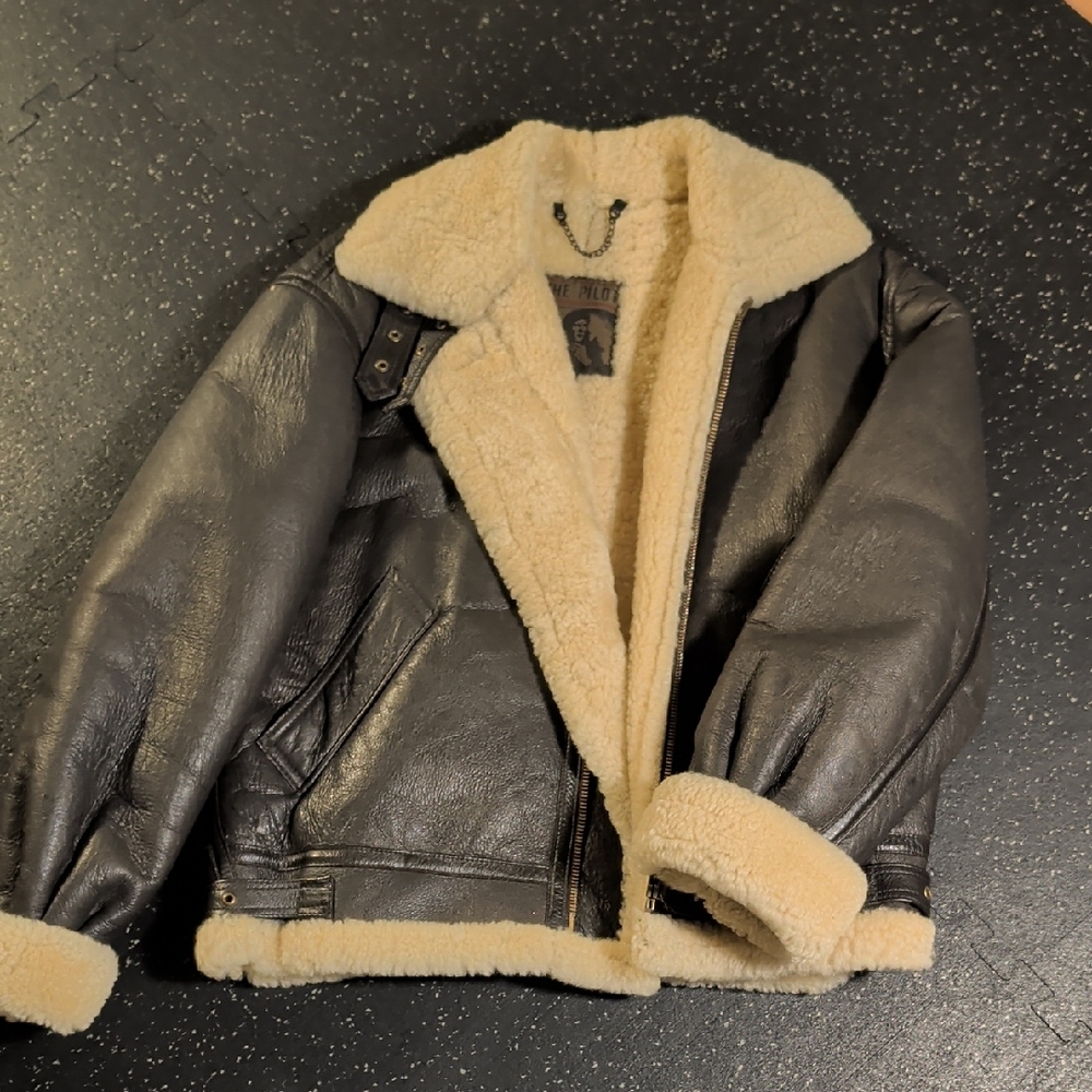 Vintage Pilot Bomber Shearling Lined Leather Jack… - image 1